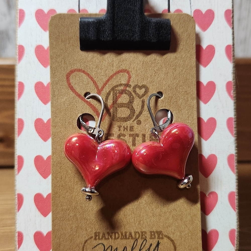 Handmade Large Red Heart Valentine's Day Earrings